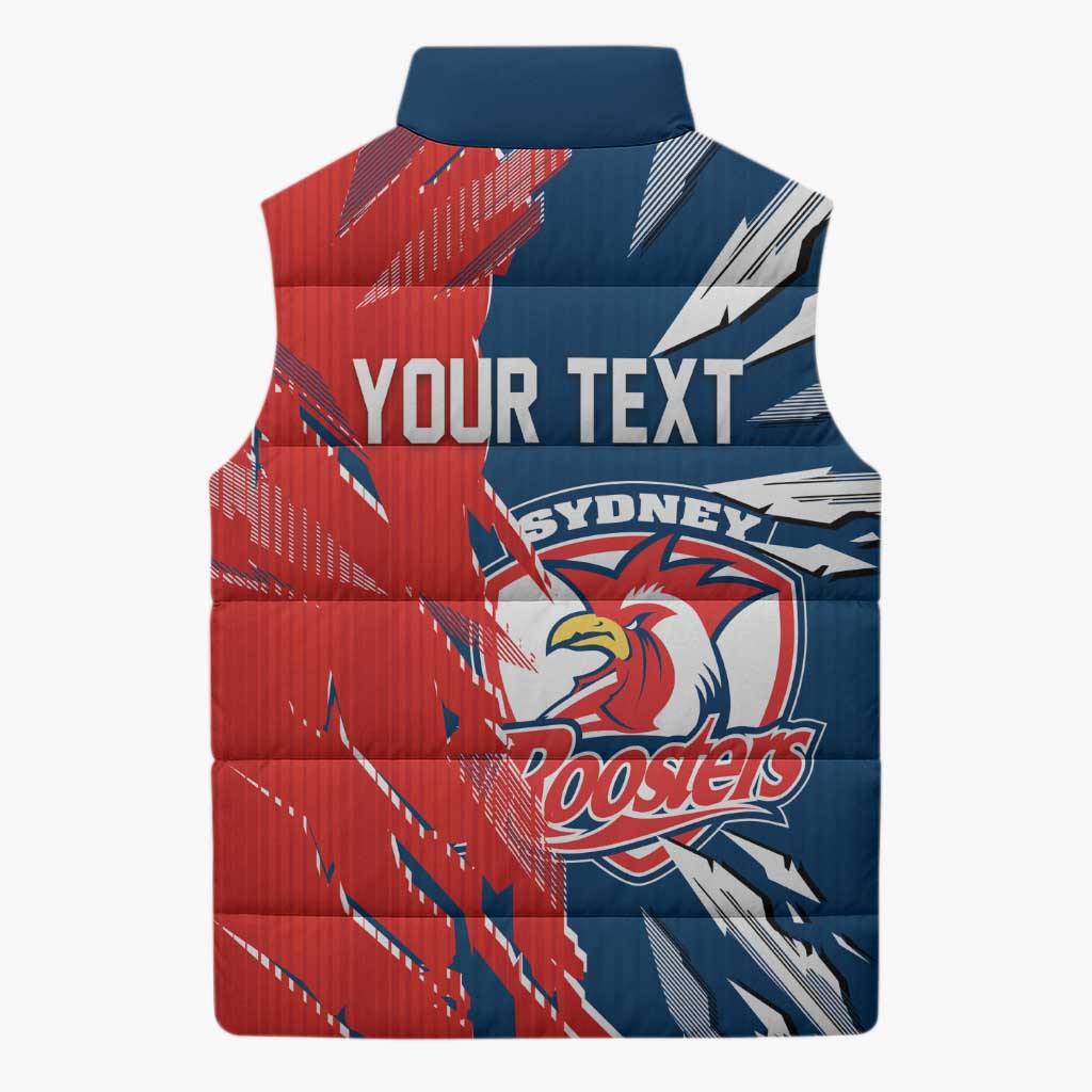 Personalized Sydney Roosters Sleeveless Puffer Jacket Dynamic Lightning Mascot Rugby Australia