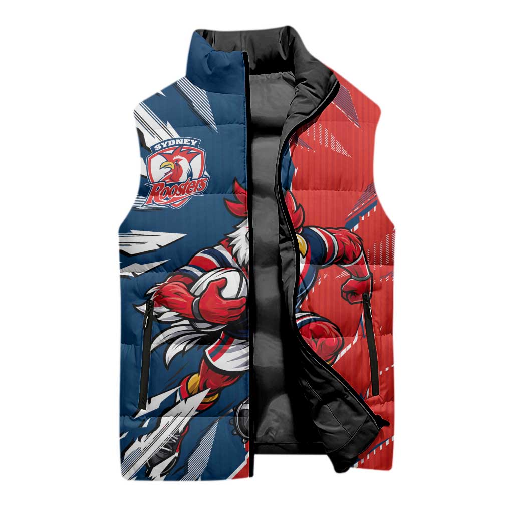 Personalized Sydney Roosters Sleeveless Puffer Jacket Dynamic Lightning Mascot Rugby Australia