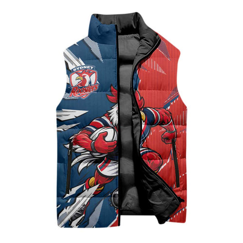 Personalized Sydney Roosters Sleeveless Puffer Jacket Dynamic Lightning Mascot Rugby Australia