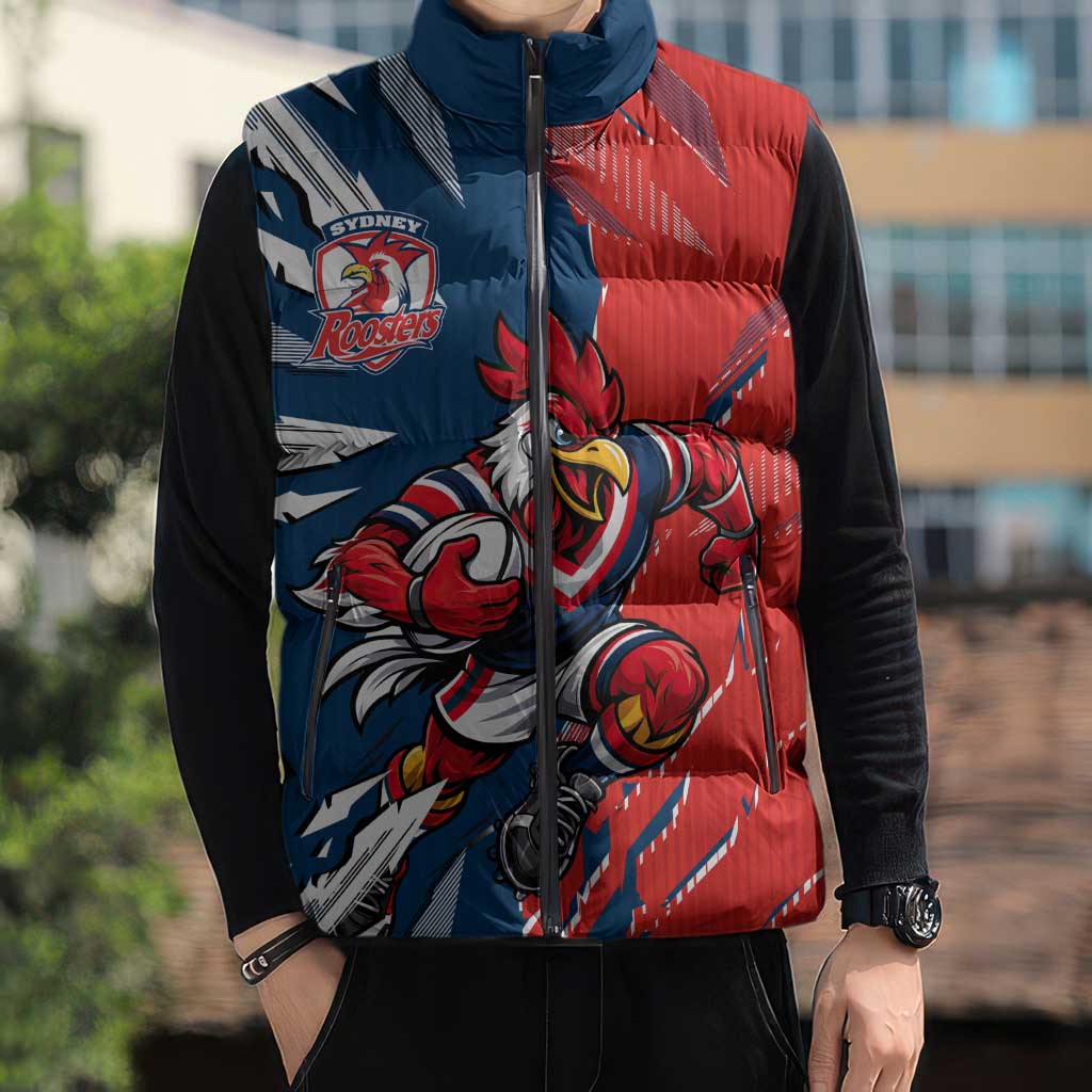 Personalized Sydney Roosters Sleeveless Puffer Jacket Dynamic Lightning Mascot Rugby Australia