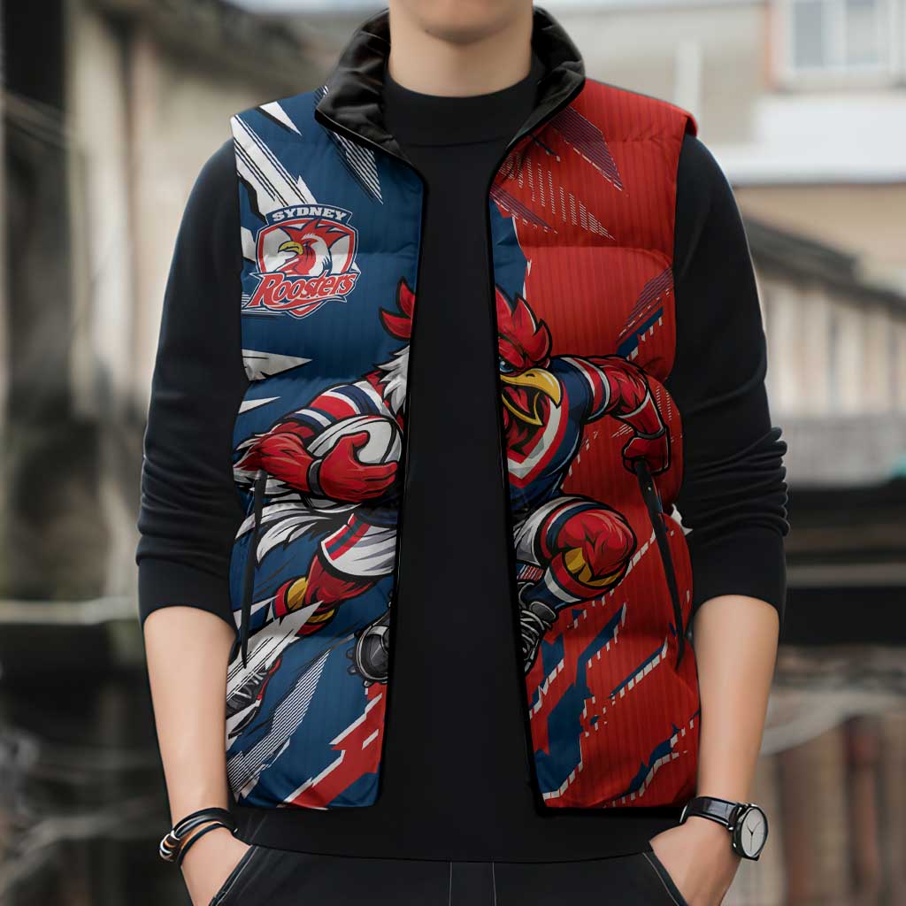 Personalized Sydney Roosters Sleeveless Puffer Jacket Dynamic Lightning Mascot Rugby Australia