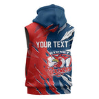 Personalized Sydney Roosters Sleeveless Zip Hoodie Dynamic Lightning Mascot Rugby Australia
