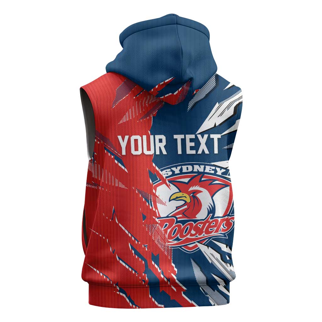 Personalized Sydney Roosters Sleeveless Zip Hoodie Dynamic Lightning Mascot Rugby Australia