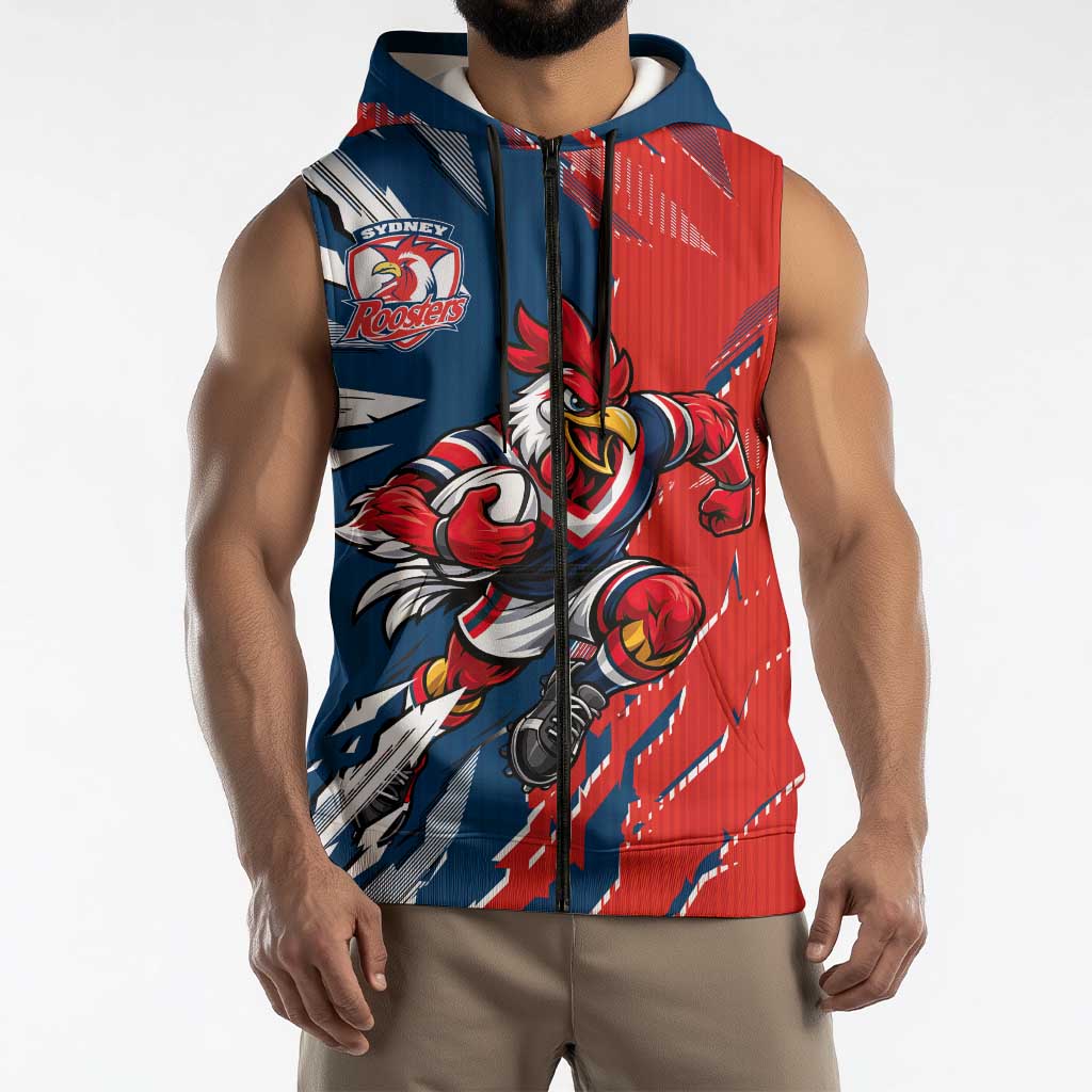 Personalized Sydney Roosters Sleeveless Zip Hoodie Dynamic Lightning Mascot Rugby Australia
