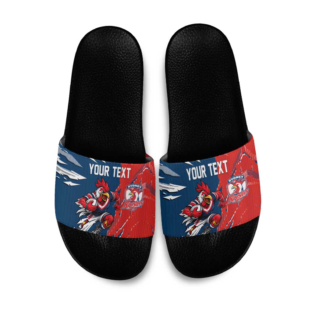 Personalized Sydney Roosters Slide Sandals Dynamic Lightning Mascot Rugby Australia