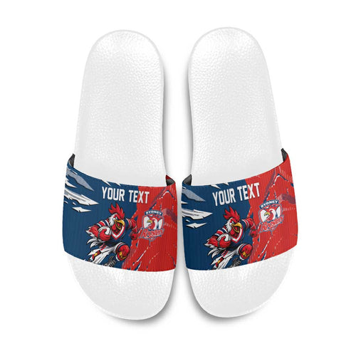 Personalized Sydney Roosters Slide Sandals Dynamic Lightning Mascot Rugby Australia