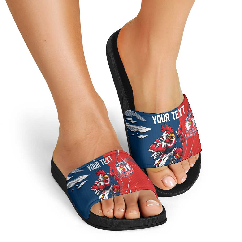 Personalized Sydney Roosters Slide Sandals Dynamic Lightning Mascot Rugby Australia