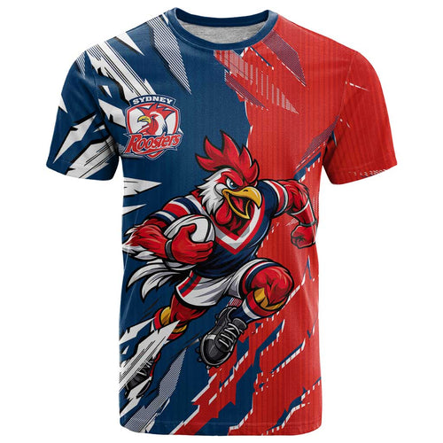 Personalized Sydney Roosters T Shirt Dynamic Lightning Mascot Rugby Australia