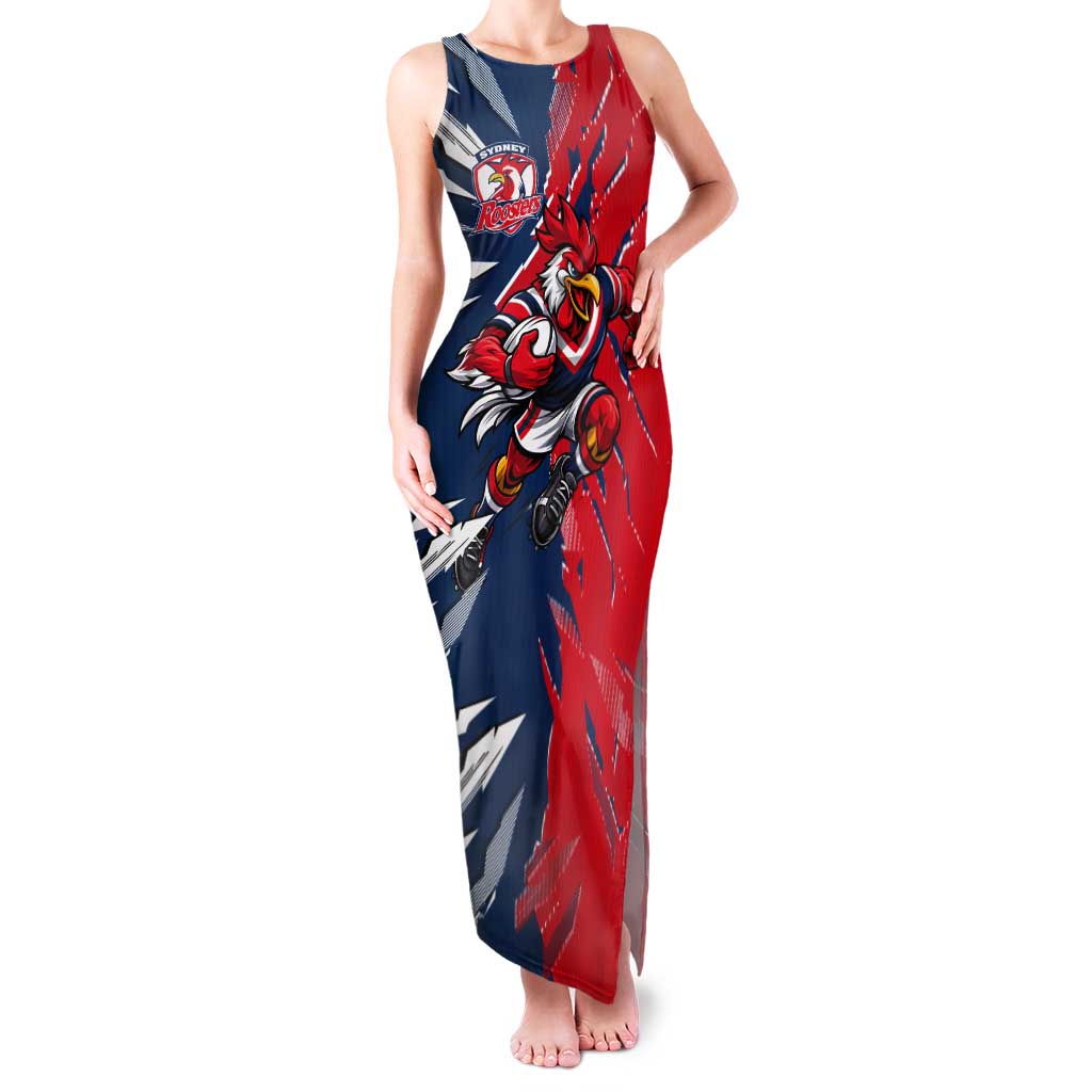 Personalized Sydney Roosters Tank Maxi Dress Dynamic Lightning Mascot Rugby Australia