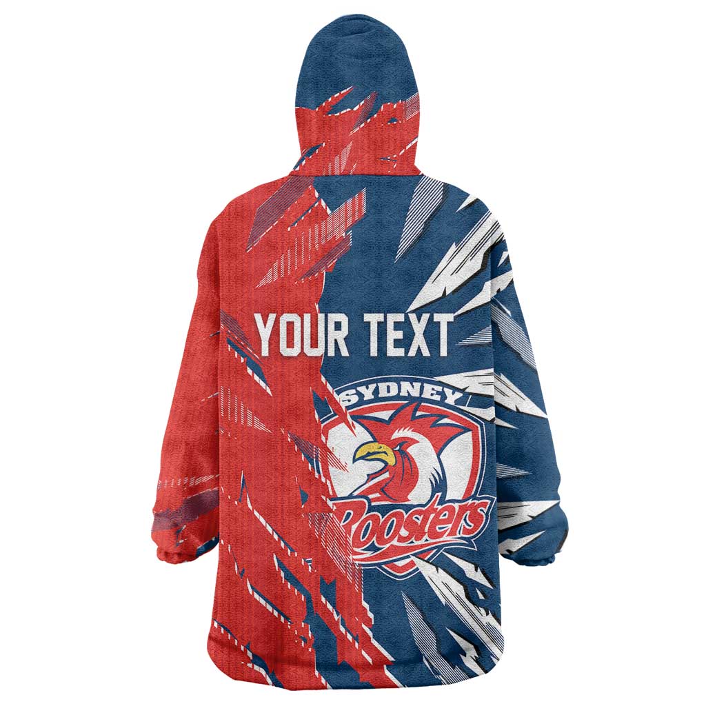 Personalized Sydney Roosters Wearable Blanket Hoodie Dynamic Lightning Mascot Rugby Australia
