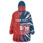 Personalized Sydney Roosters Wearable Blanket Hoodie Dynamic Lightning Mascot Rugby Australia