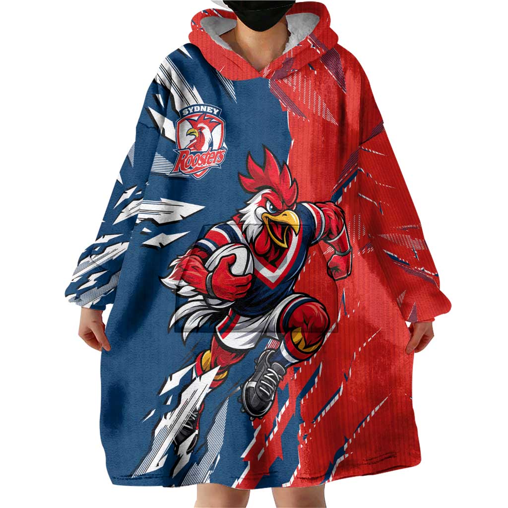 Personalized Sydney Roosters Wearable Blanket Hoodie Dynamic Lightning Mascot Rugby Australia