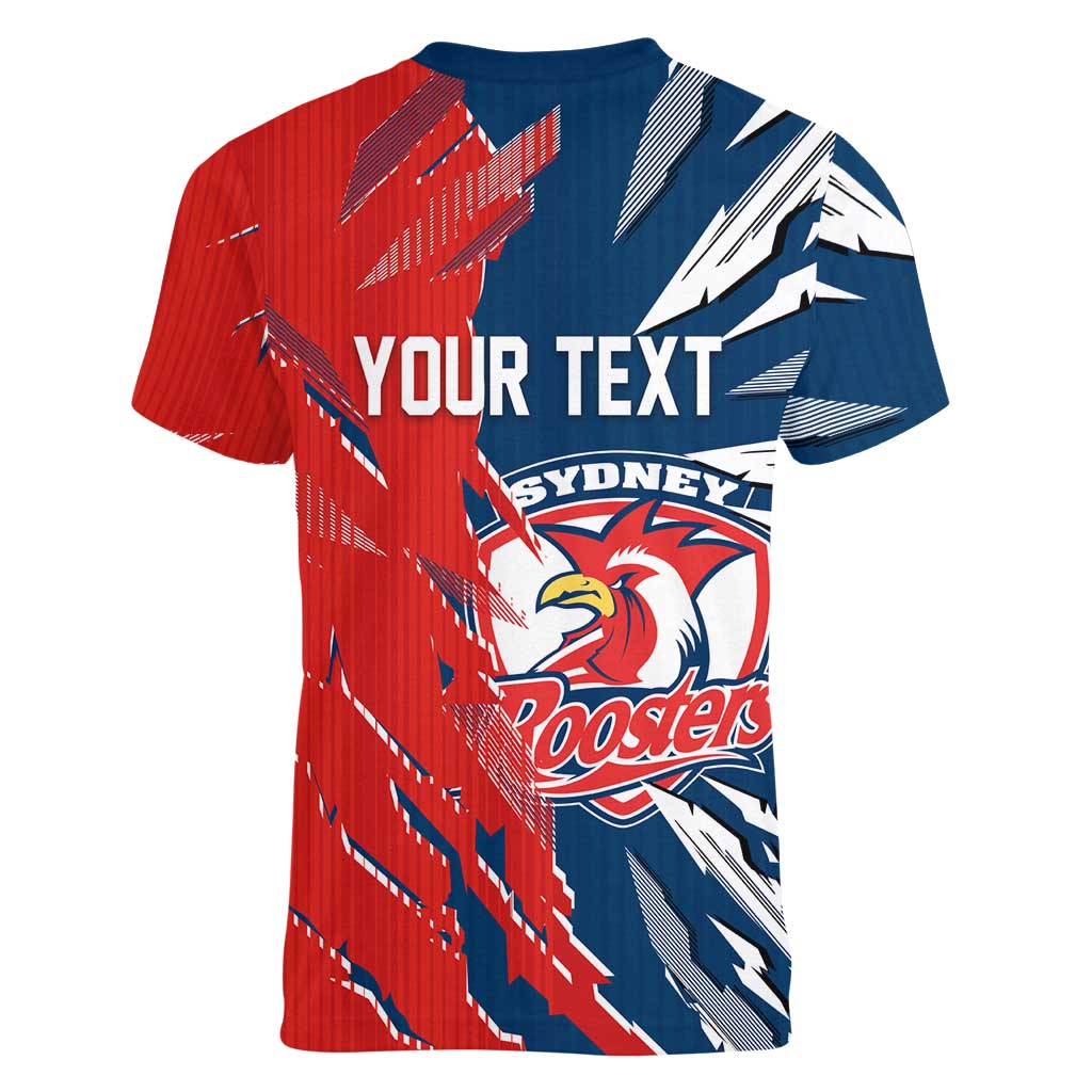 Personalized Sydney Roosters Women V-Neck T-Shirt Dynamic Lightning Mascot Rugby Australia