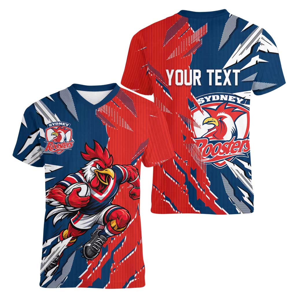 Personalized Sydney Roosters Women V-Neck T-Shirt Dynamic Lightning Mascot Rugby Australia