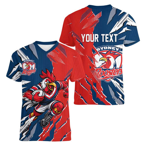 Personalized Sydney Roosters Women V-Neck T-Shirt Dynamic Lightning Mascot Rugby Australia