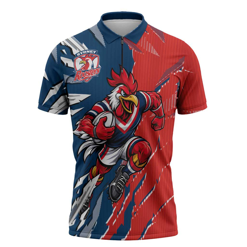 Personalized Sydney Roosters Zipper Polo Shirt Dynamic Lightning Mascot Rugby Australia