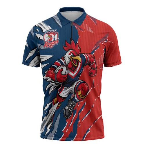 Personalized Sydney Roosters Zipper Polo Shirt Dynamic Lightning Mascot Rugby Australia