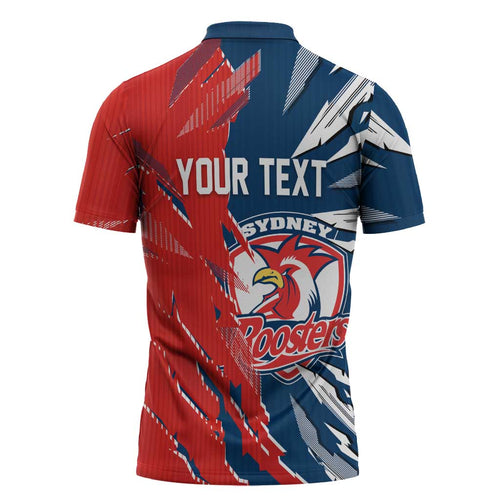 Personalized Sydney Roosters Zipper Polo Shirt Dynamic Lightning Mascot Rugby Australia