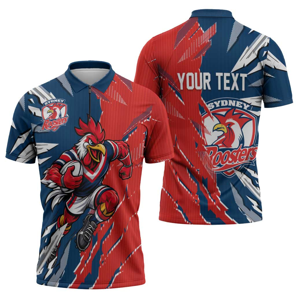 Personalized Sydney Roosters Zipper Polo Shirt Dynamic Lightning Mascot Rugby Australia