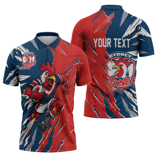 Personalized Sydney Roosters Zipper Polo Shirt Dynamic Lightning Mascot Rugby Australia