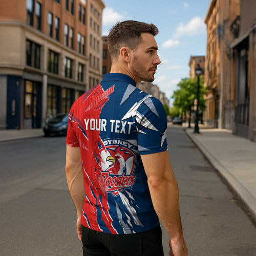Personalized Sydney Roosters Zipper Polo Shirt Dynamic Lightning Mascot Rugby Australia