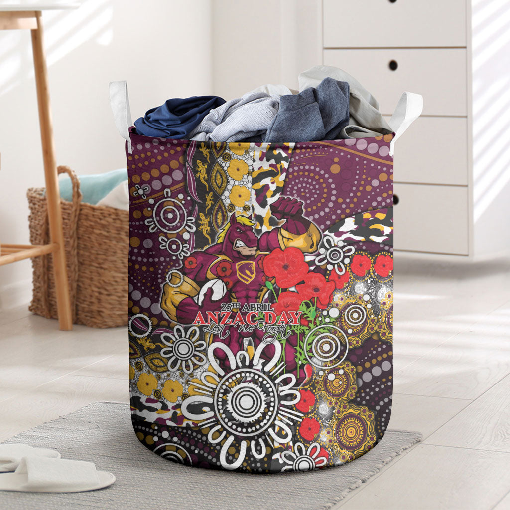 Brisbane Broncos ANZAC Day Laundry Basket Aboriginal Poppy Remembrance Rugby - Lest We Forget