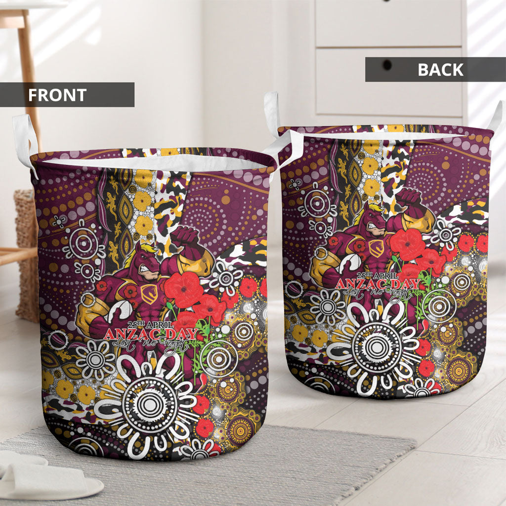 Brisbane Broncos ANZAC Day Laundry Basket Aboriginal Poppy Remembrance Rugby - Lest We Forget