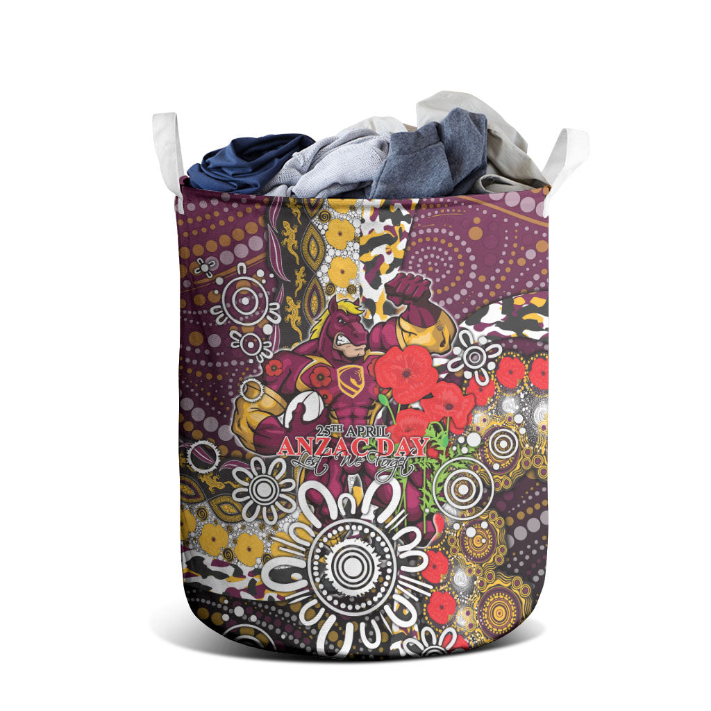 Brisbane Broncos ANZAC Day Laundry Basket Aboriginal Poppy Remembrance Rugby - Lest We Forget