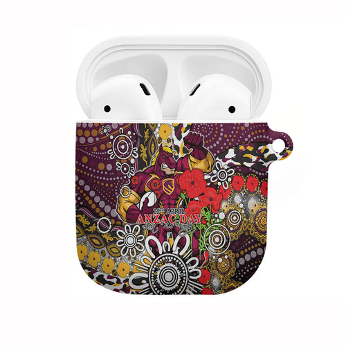 Brisbane Broncos ANZAC Day AirPods Case Aboriginal Poppy Remembrance Rugby - Lest We Forget