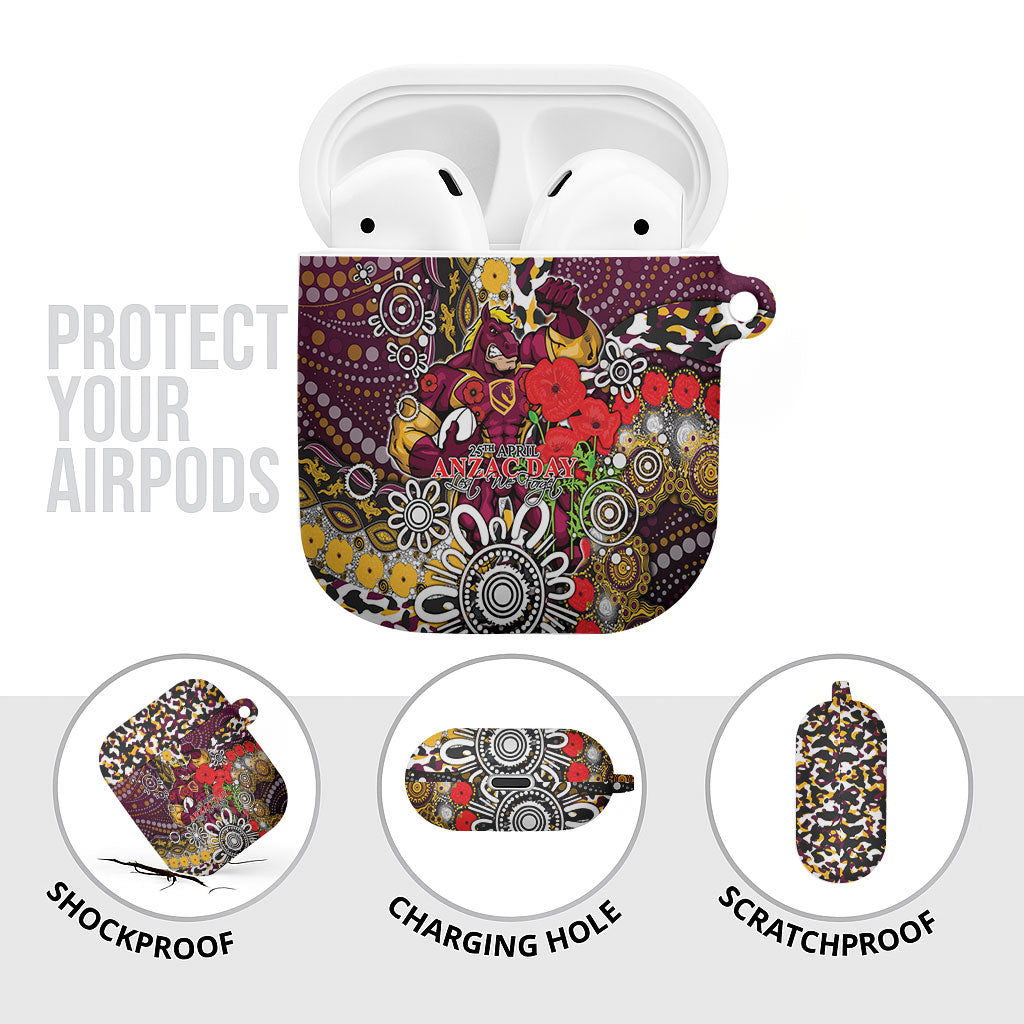 Brisbane Broncos ANZAC Day AirPods Case Aboriginal Poppy Remembrance Rugby - Lest We Forget