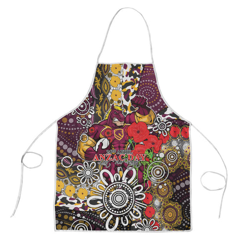 Brisbane Broncos ANZAC Day Apron Aboriginal Poppy Remembrance Rugby - Lest We Forget