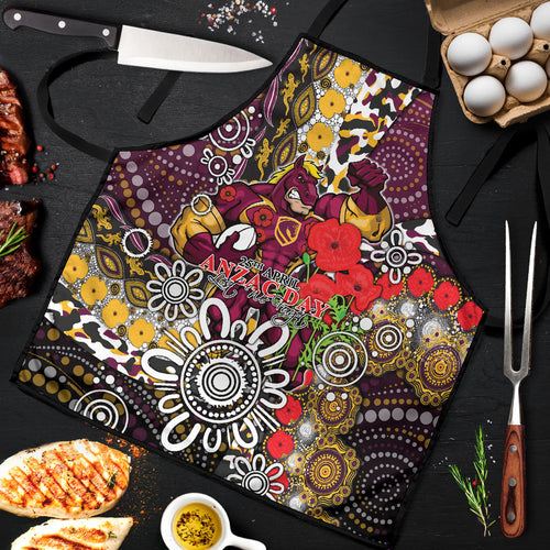 Brisbane Broncos ANZAC Day Apron Aboriginal Poppy Remembrance Rugby - Lest We Forget