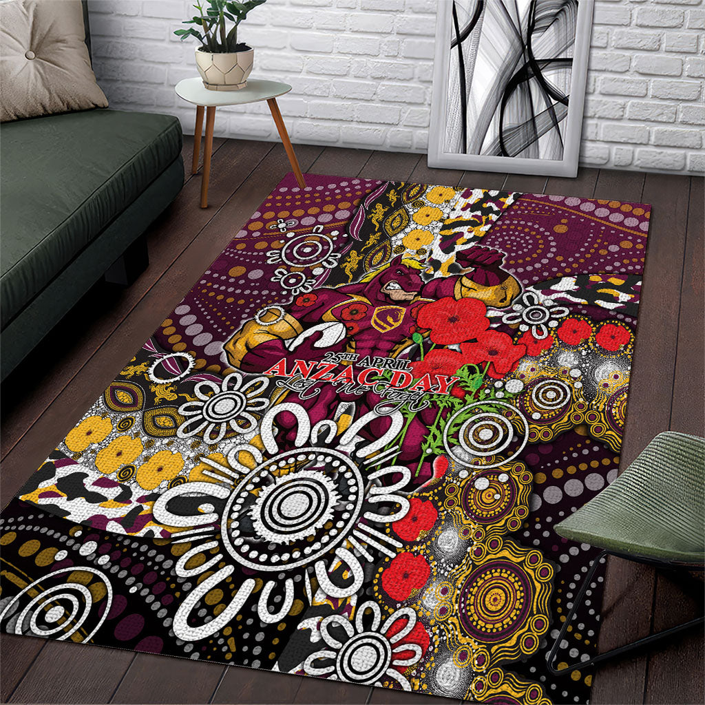 Brisbane Broncos ANZAC Day Area Rug Aboriginal Poppy Remembrance Rugby - Lest We Forget