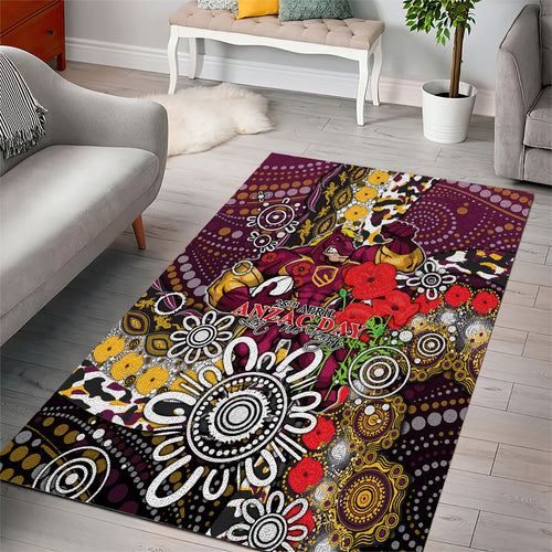 Brisbane Broncos ANZAC Day Area Rug Aboriginal Poppy Remembrance Rugby - Lest We Forget