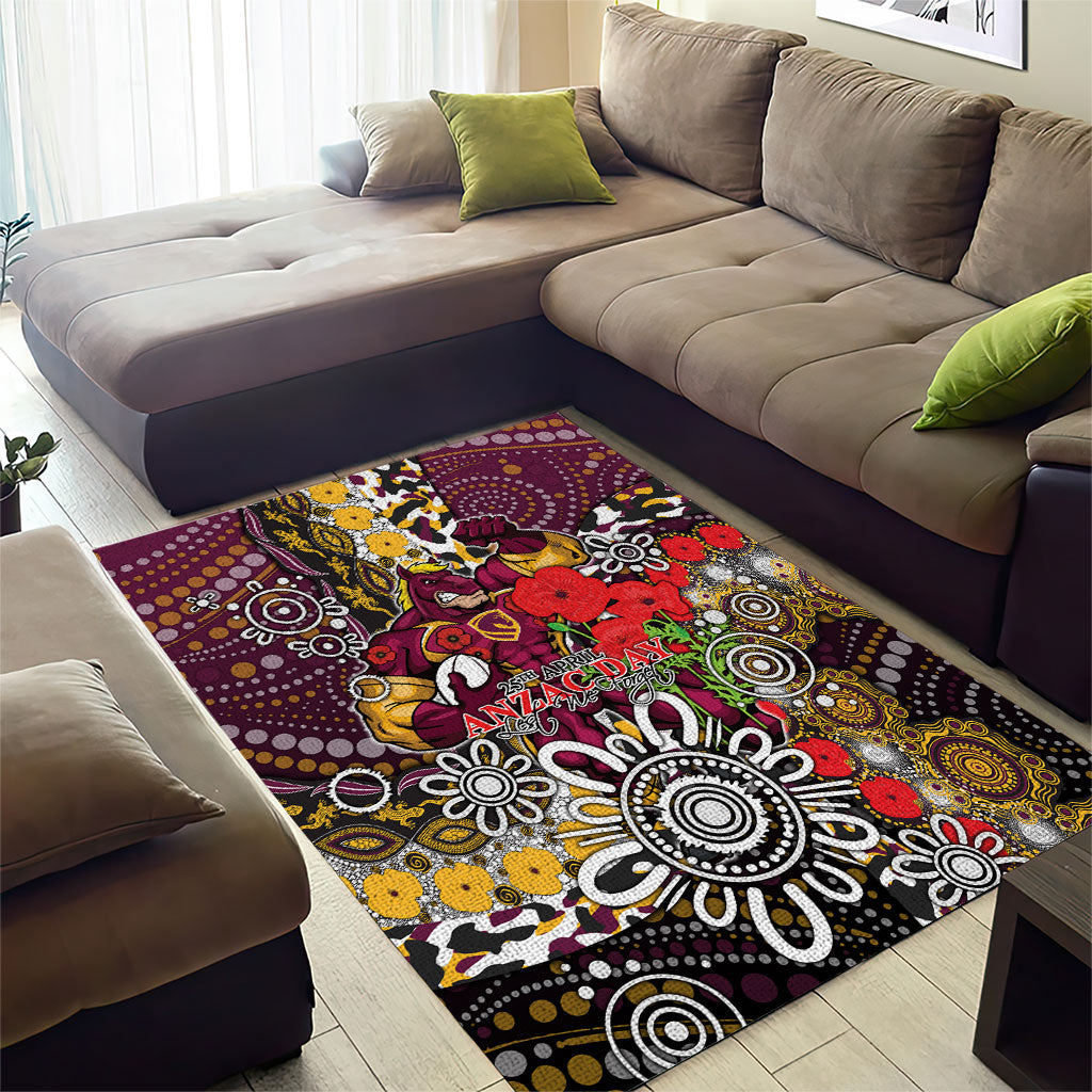 Brisbane Broncos ANZAC Day Area Rug Aboriginal Poppy Remembrance Rugby - Lest We Forget