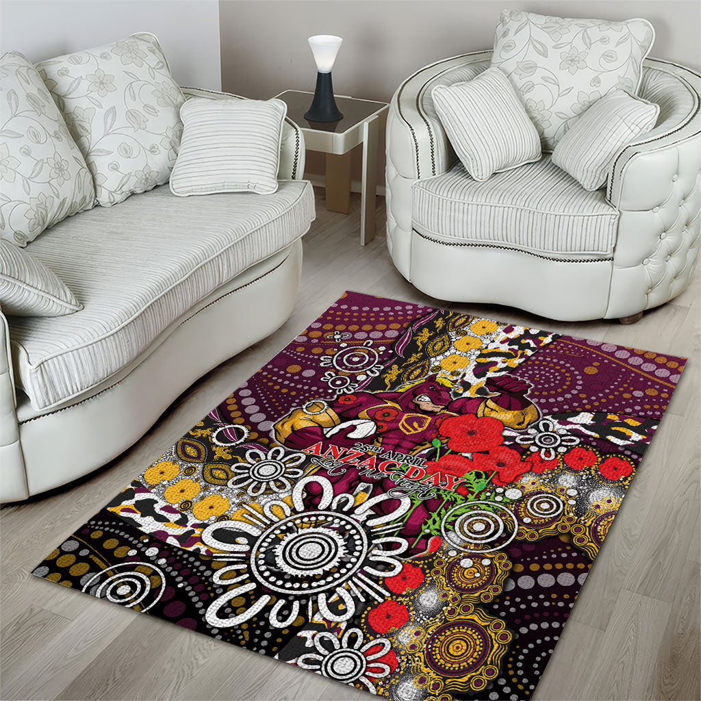 Brisbane Broncos ANZAC Day Area Rug Aboriginal Poppy Remembrance Rugby - Lest We Forget