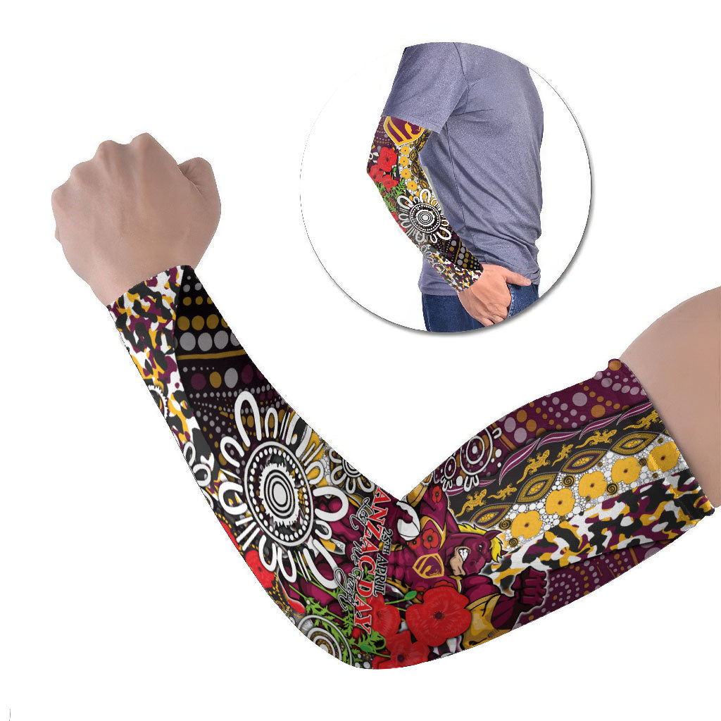 Brisbane Broncos ANZAC Day Arm Sleeves Aboriginal Poppy Remembrance Rugby - Lest We Forget