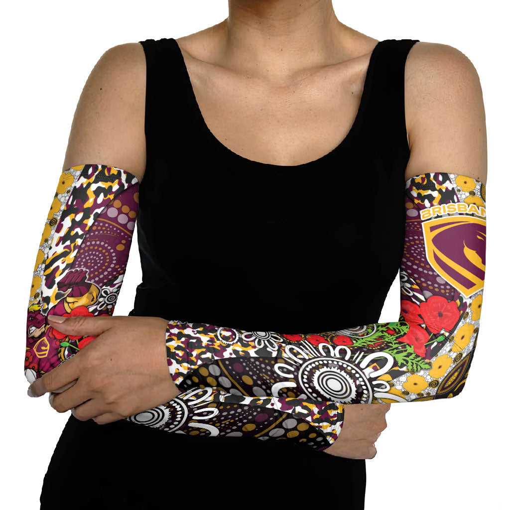 Brisbane Broncos ANZAC Day Arm Sleeves Aboriginal Poppy Remembrance Rugby - Lest We Forget