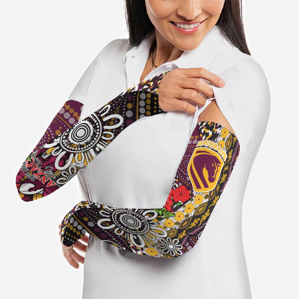 Brisbane Broncos ANZAC Day Arm Sleeves Aboriginal Poppy Remembrance Rugby - Lest We Forget