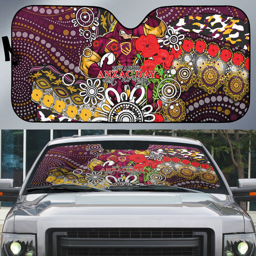 Brisbane Broncos ANZAC Day Auto Sun Shade Aboriginal Poppy Remembrance Rugby - Lest We Forget
