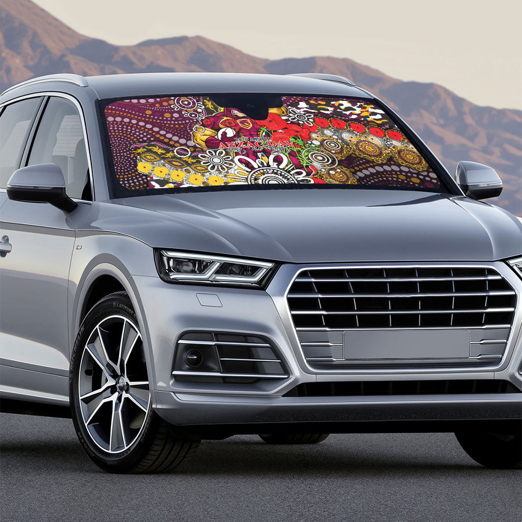 Brisbane Broncos ANZAC Day Auto Sun Shade Aboriginal Poppy Remembrance Rugby - Lest We Forget
