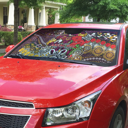 Brisbane Broncos ANZAC Day Auto Sun Shade Aboriginal Poppy Remembrance Rugby - Lest We Forget