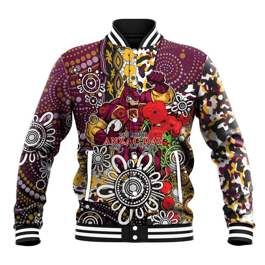 Brisbane Broncos ANZAC Day Baseball Jacket Aboriginal Poppy Remembrance Rugby - Lest We Forget