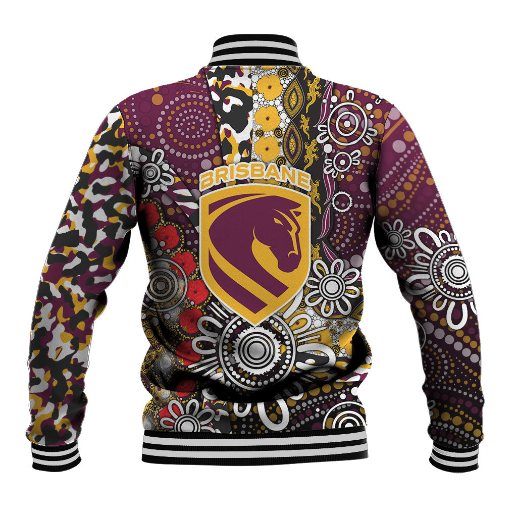 Brisbane Broncos ANZAC Day Baseball Jacket Aboriginal Poppy Remembrance Rugby - Lest We Forget