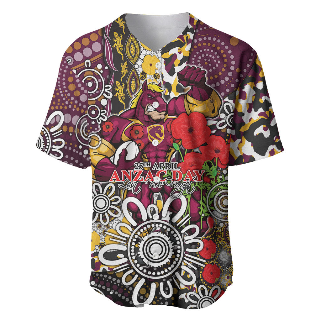 Brisbane Broncos ANZAC Day Baseball Jersey Aboriginal Poppy Remembrance Rugby - Lest We Forget
