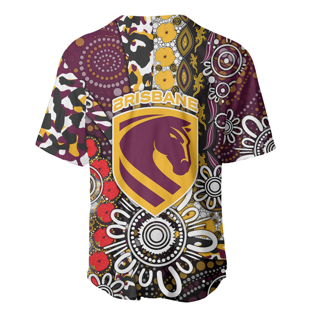 Brisbane Broncos ANZAC Day Baseball Jersey Aboriginal Poppy Remembrance Rugby - Lest We Forget