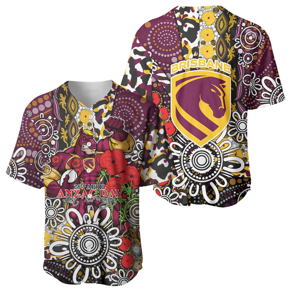 Brisbane Broncos ANZAC Day Baseball Jersey Aboriginal Poppy Remembrance Rugby - Lest We Forget