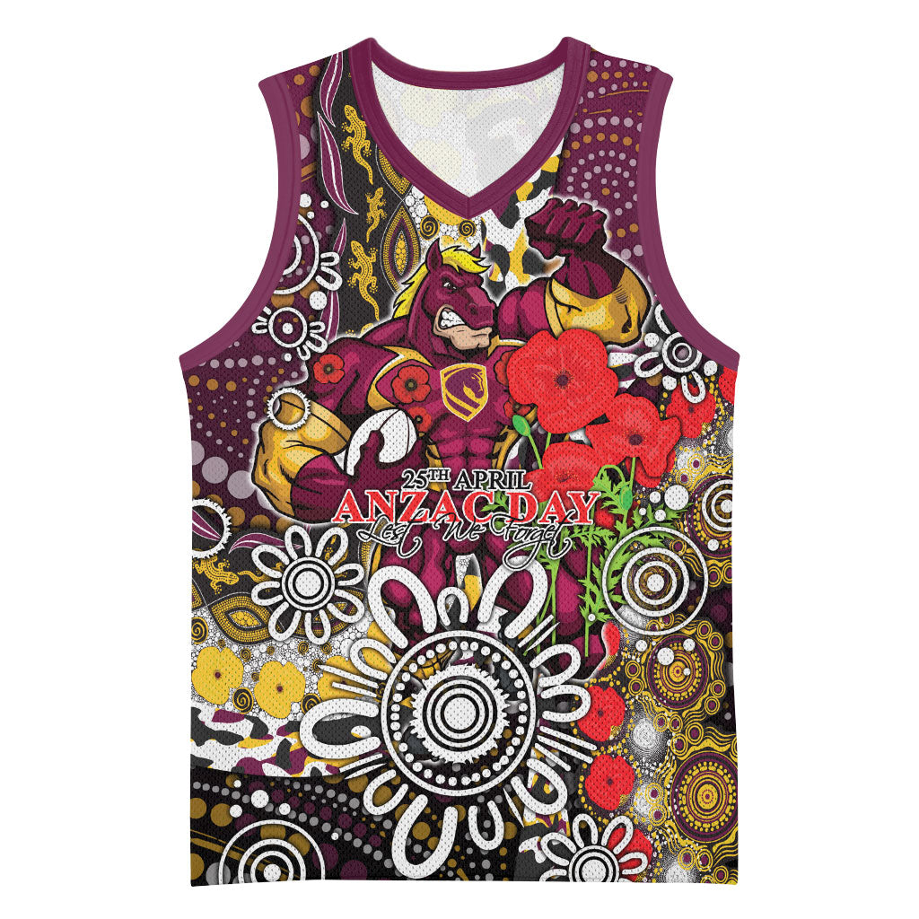 Brisbane Broncos ANZAC Day Basketball Jersey Aboriginal Poppy Remembrance Rugby - Lest We Forget
