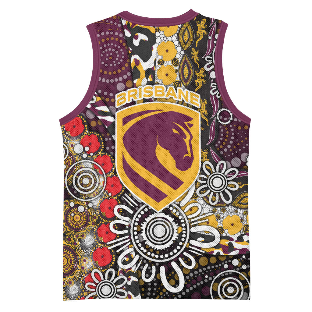 Brisbane Broncos ANZAC Day Basketball Jersey Aboriginal Poppy Remembrance Rugby - Lest We Forget