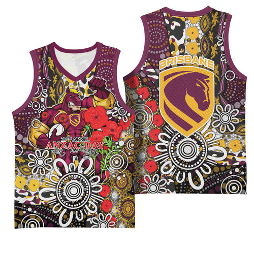 Brisbane Broncos ANZAC Day Basketball Jersey Aboriginal Poppy Remembrance Rugby - Lest We Forget